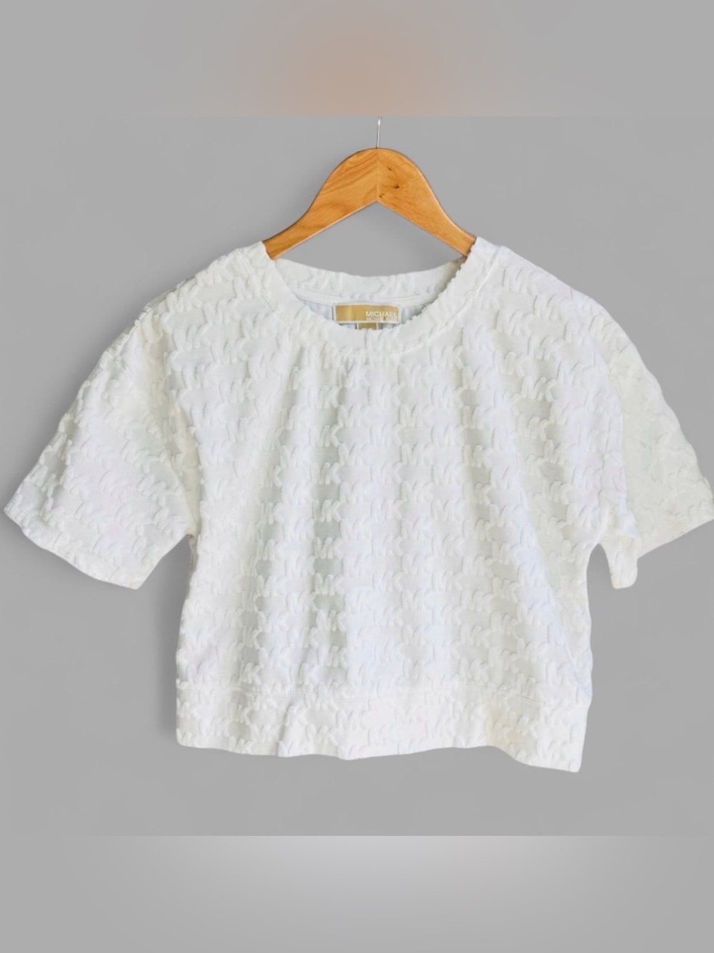 RARE - Michael Kors Terry Cloth Crop Top White MK Logo Textured XS
